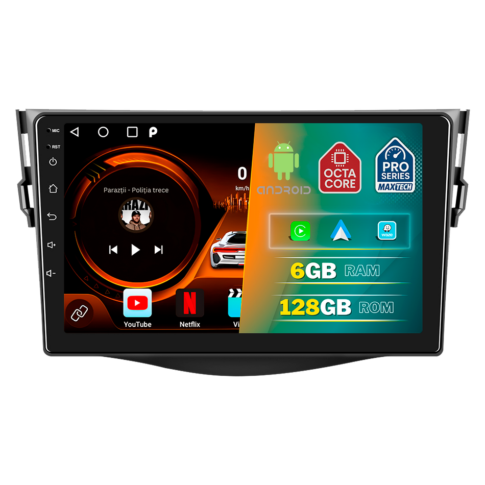 Navigatie Toyota RAV4 (2006-2012) dedicata, MaxTech® PRO SERIES, 6 GB Ram 128 GB Rom, Carplay si Android auto, Ecran 9” HD Touch, GPS, Wifi, Bluetooth, Radio, USB, EQ, DSP, Waze