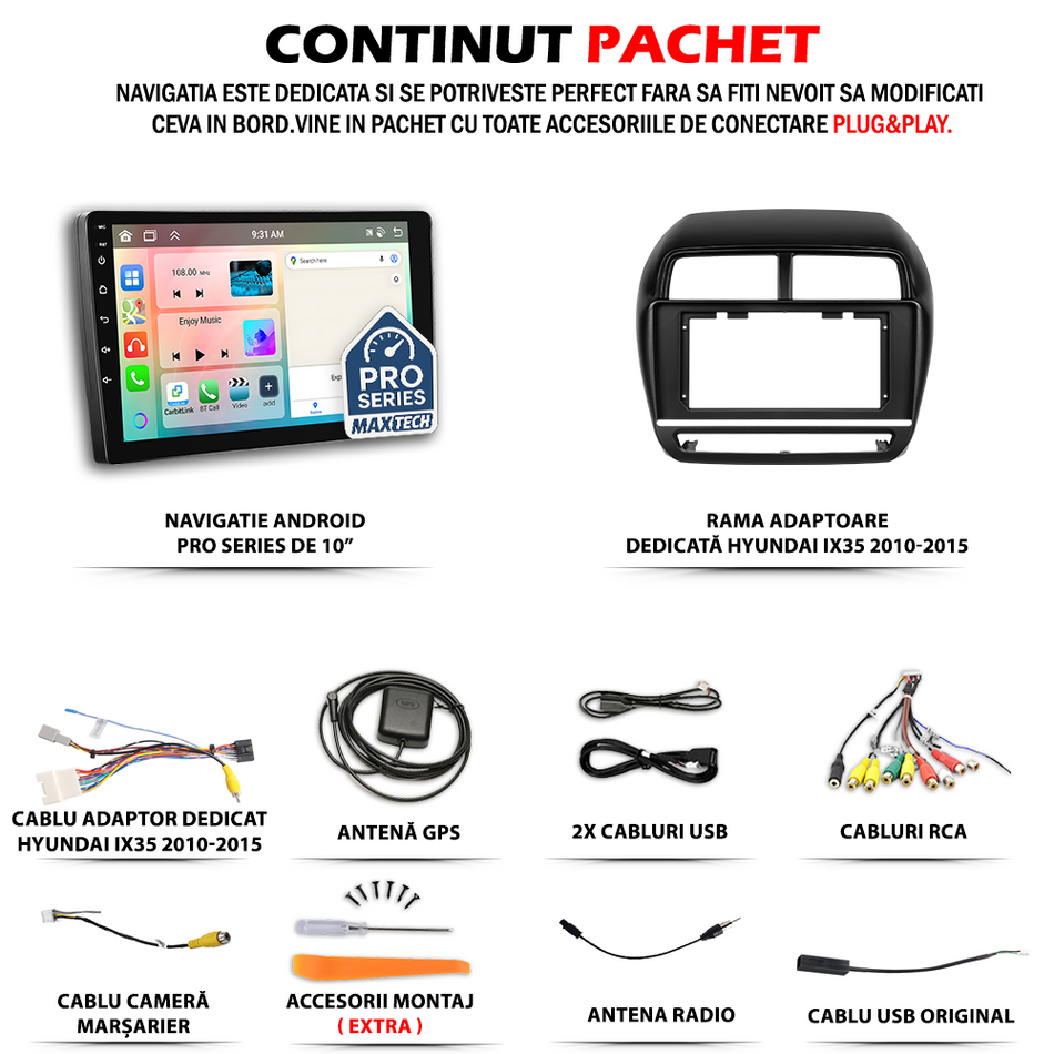 Navigatie Mitsubishi ASX (2019-2021) dedicata, MaxTech® PRO SERIES, 6 GB Ram 128 GB Rom, Carplay si Android auto, Ecran 10” HD Touch, GPS, Wifi, Bluetooth, Radio, USB, EQ, DSP, Waze