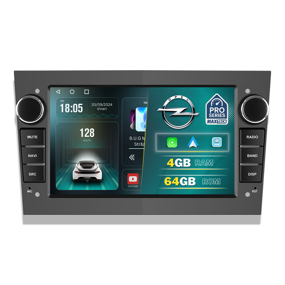 Navigatie Opel Android MaxTech® PRO SERIES, 4GB RAM, 64GB ROM, CarPlay & Android Auto, ecran 7 inch HD Touch, Astra, Corsa, Zafira, Vivaro, Meriva, Antara, Combo, Signum, Tigra, GPS, WiFi, Bluetooth, Waze, DSP, EQ, GRI