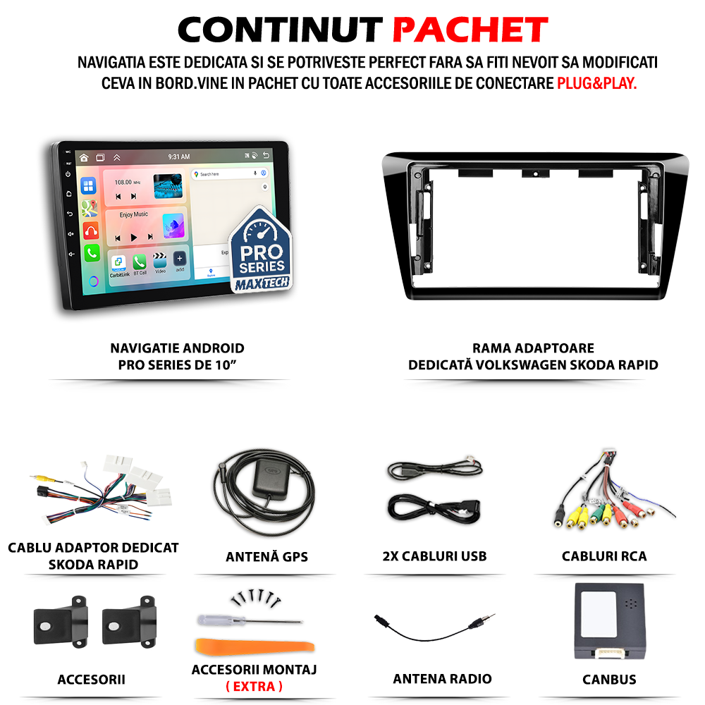 Navigatie Renault Arkana (2021-2023) dedicata, MaxTech® PRO SERIES, 2 GB Ram 64 GB Rom, Carplay si Android auto, Ecran 10” HD Touch, GPS, Wifi, Bluetooth, Radio, USB, EQ, DSP, Waze