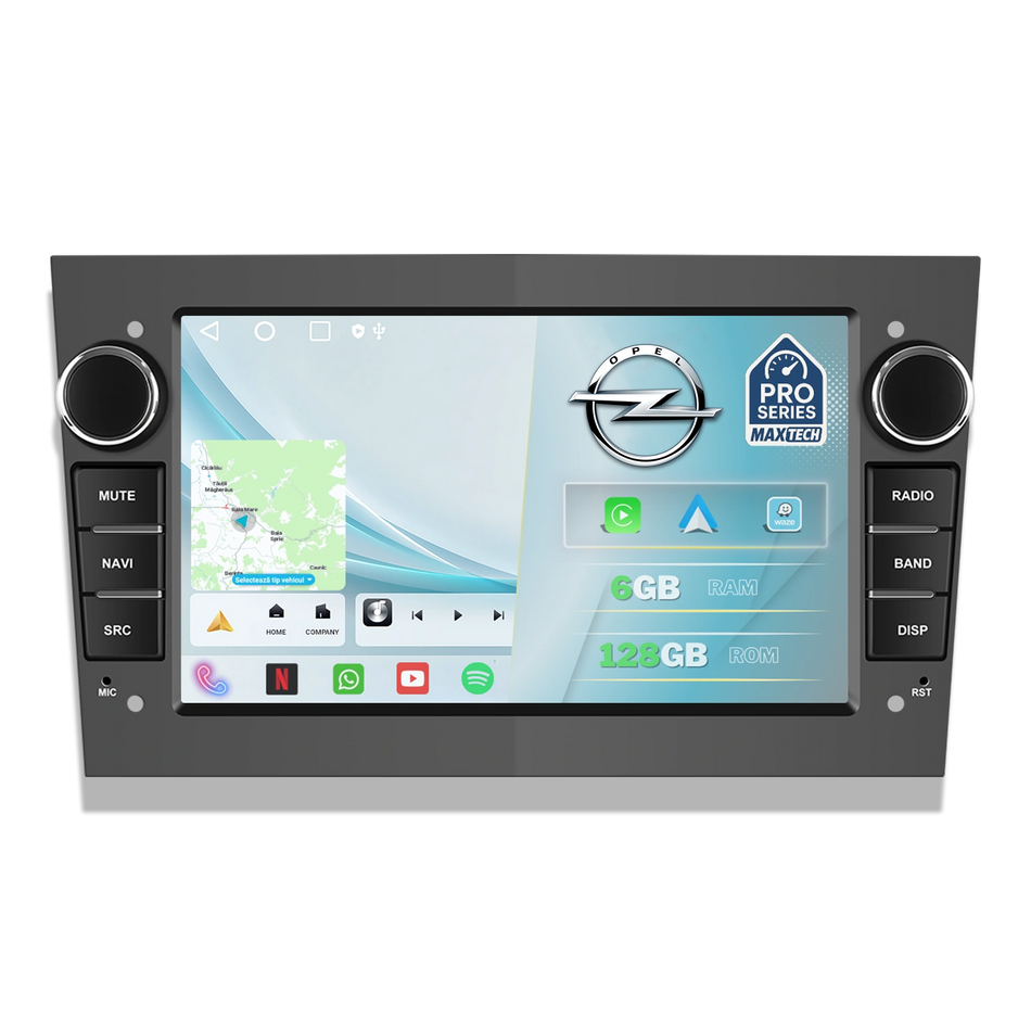 Navigatie Opel Android MaxTech® PRO SERIES, 6GB RAM, 128GB ROM, CarPlay & Android Auto, ecran 7 inch HD Touch, Astra, Corsa, Zafira, Vivaro, Meriva, Antara, Combo, Signum, Tigra, GPS, WiFi, Bluetooth, Waze, DSP, EQ, GRI