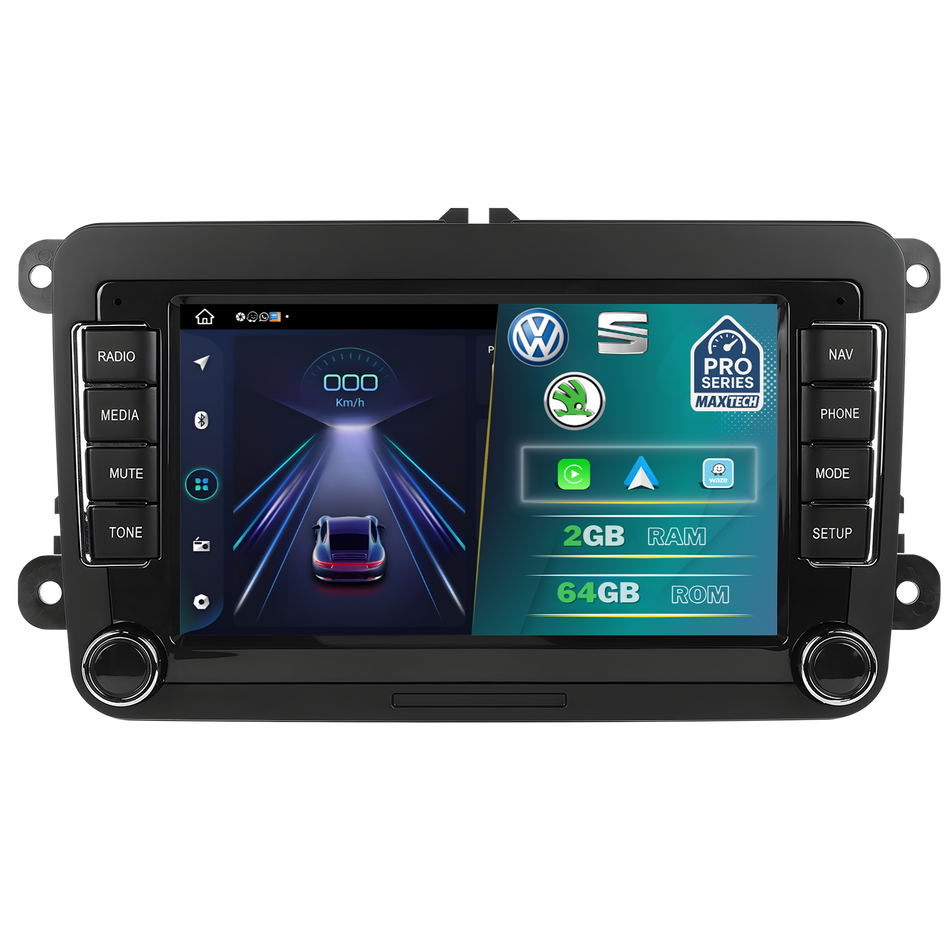 Navigatie Volkswagen, Skoda, SEAT Android, MaxTech® PRO SERIES, 2GB RAM, 64GB, CarPlay & Android Auto, ecran 7 inch HD Touch, Golf, Passat, Jetta, Octavia, Leon, GPS, WiFi, Bluetooth, Waze
