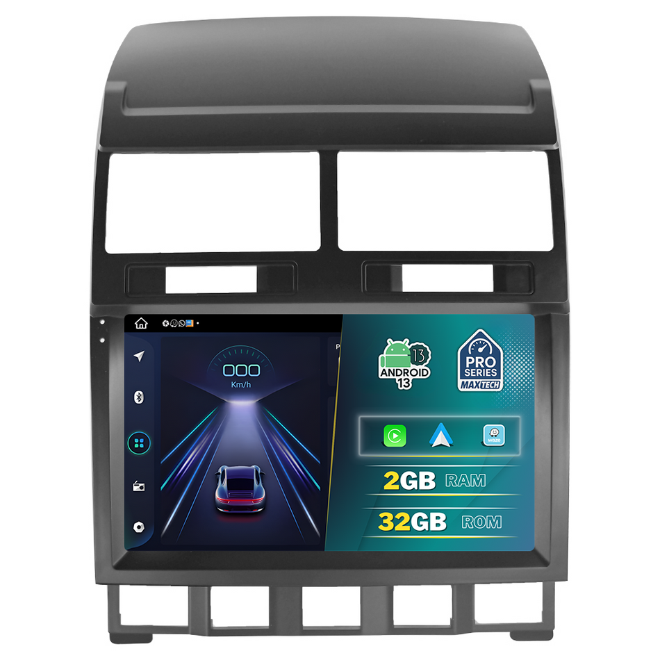 Navigatie Volkswagen Touareg I 2003–2010, MaxTech® PRO SERIES, 2 GB Ram 64 GB Rom, Carplay si Android auto, Ecran 9” HD Touch, GPS, Wifi, Bluetooth, Radio, USB, EQ, DSP, Waze