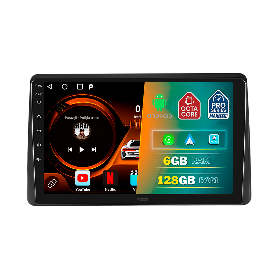 Navigatie Dacia Duster II (2018-2021) pre-facelift dedicata, MaxTech® PRO SERIES, 6 GB Ram 128 GB Rom, Carplay si Android auto, Ecran 10” HD Touch, GPS, Wifi, Bluetooth, Radio, USB, EQ, DSP, Waze