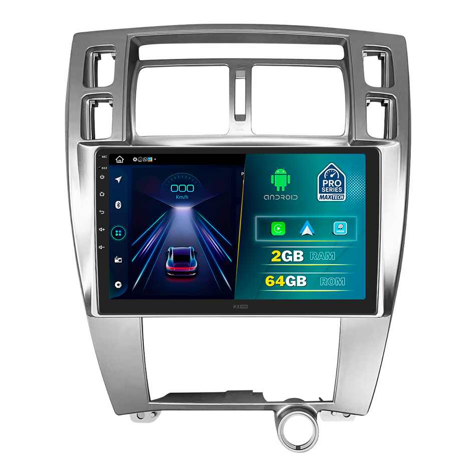 Navigatie Hyundai Tucson I (2004-2009), climatizare manuală dedicata, MaxTech® PRO SERIES, 2 GB Ram 64 GB Rom, Carplay si Android auto, Ecran 10” HD Touch, GPS, Wifi, Bluetooth, Radio, USB, EQ, DSP, Waze
