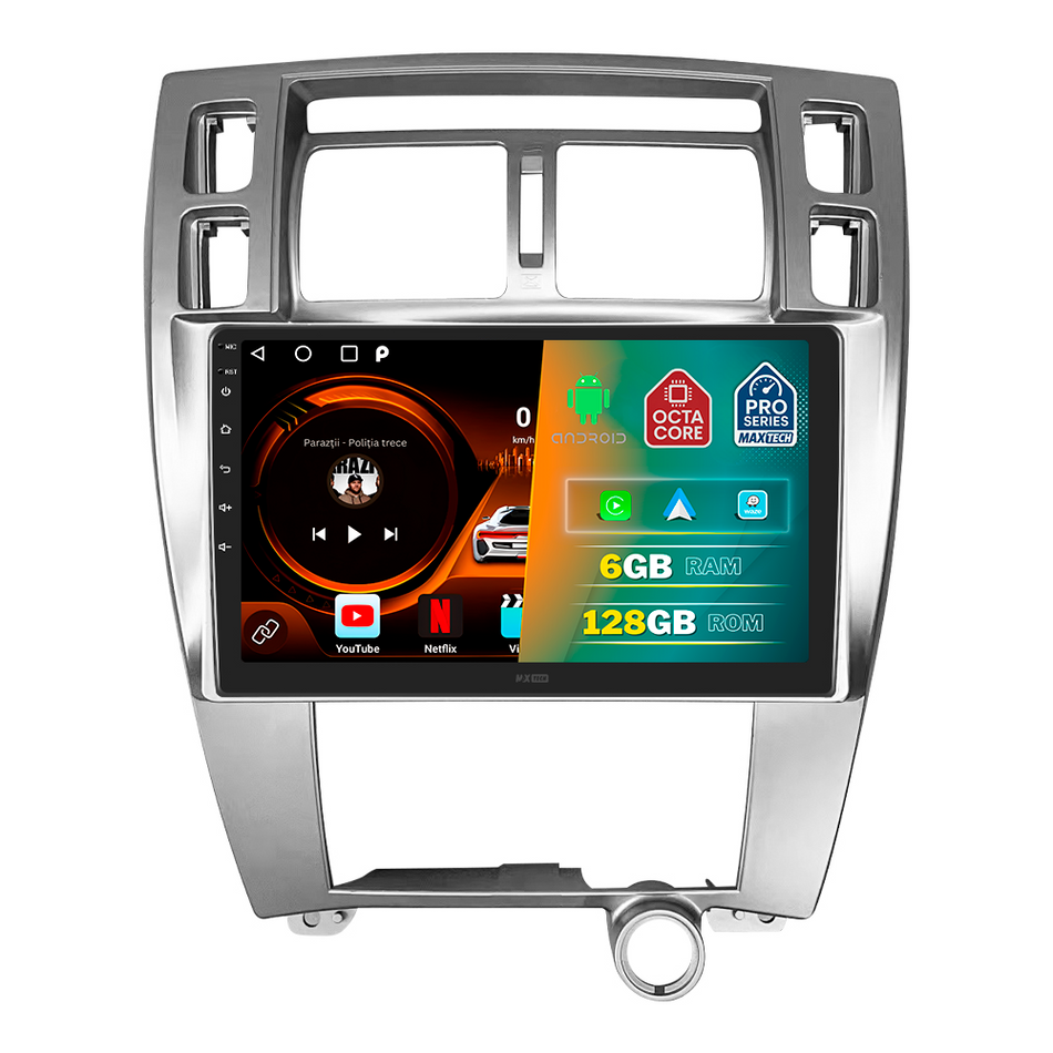 Navigatie Hyundai Tucson I (2004-2009), climatizare manuală dedicata, MaxTech® PRO SERIES, 6 GB Ram 128 GB Rom, Carplay si Android auto, Ecran 10” HD Touch, GPS, Wifi, Bluetooth, Radio, USB, EQ, DSP, Waze