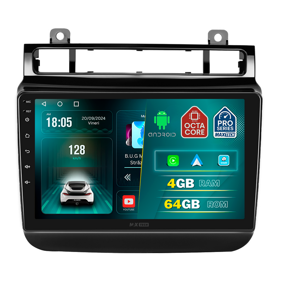 Navigatie Volkswagen Touareg II (2011-2017) dedicata, MaxTech® PRO SERIES, 4 GB Ram 64 GB Rom, Carplay si Android auto, Ecran 9 ” HD Touch, GPS, Wifi, Bluetooth, Radio, USB, EQ, DSP, Waze