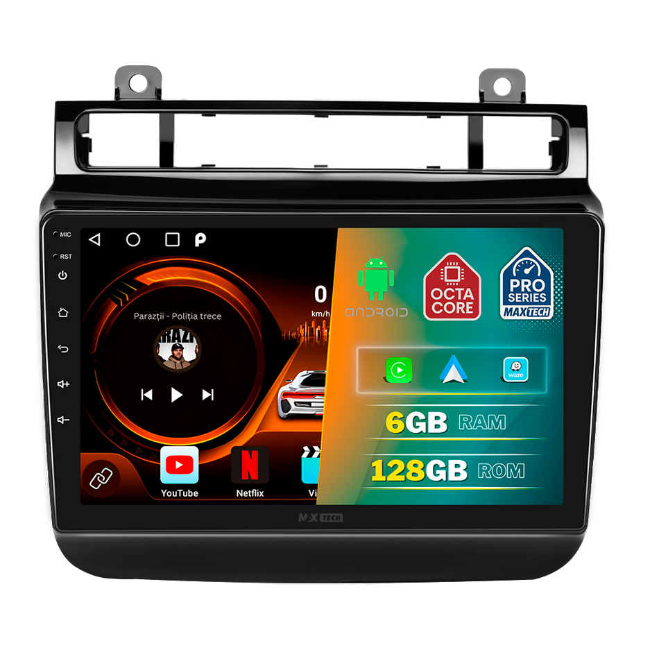 Navigatie Volkswagen Touareg II (2011-2017) dedicata, MaxTech® PRO SERIES, 6 GB Ram 128 GB Rom, Carplay si Android auto, Ecran 9” HD Touch, GPS, Wifi, Bluetooth, Radio, USB, EQ, DSP, Waze