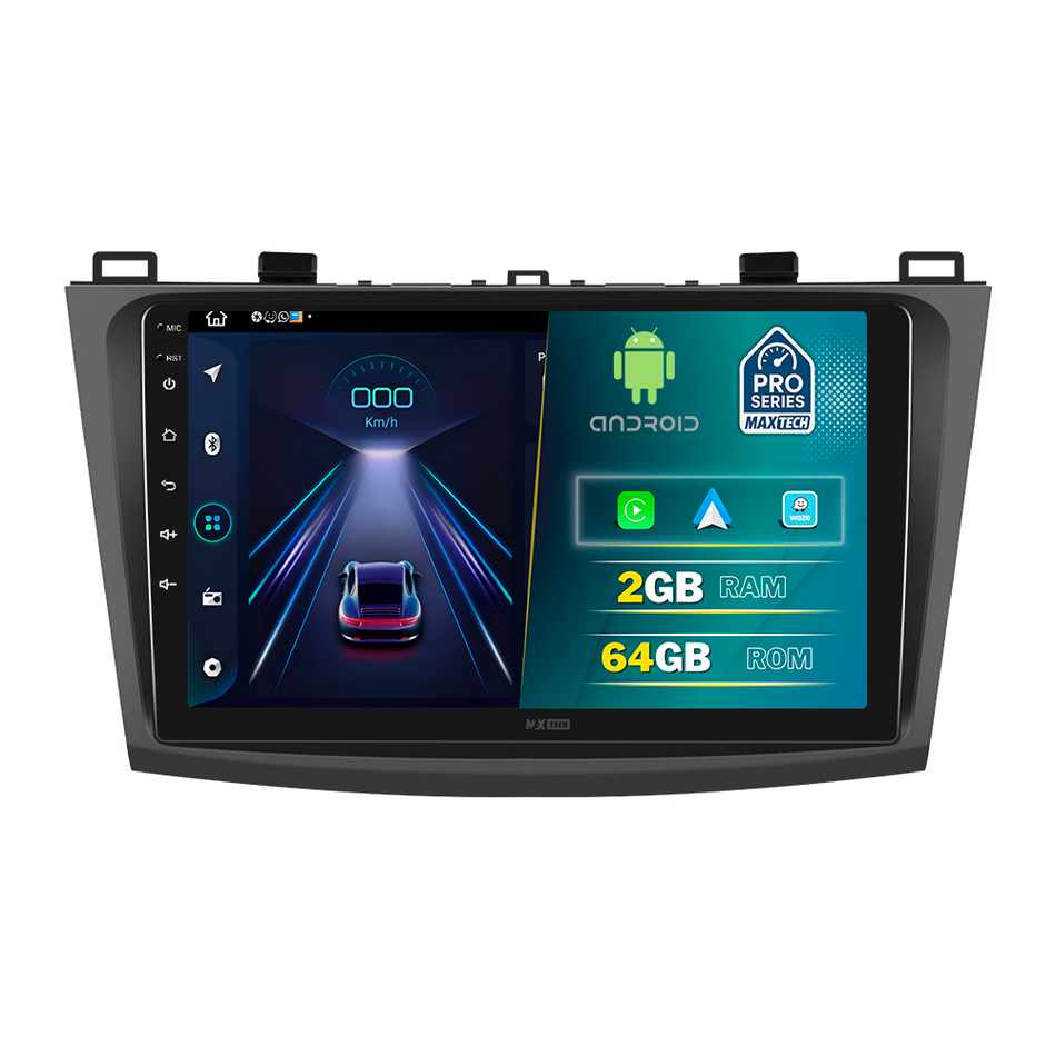 Navigatie  Mazda 3 2009-2013 dedicata, MaxTech® PRO SERIES, 2 GB Ram 64 GB Rom, Carplay si Android auto, Ecran 9” HD Touch, GPS, Wifi, Bluetooth, Radio, USB, EQ, DSP, Waze