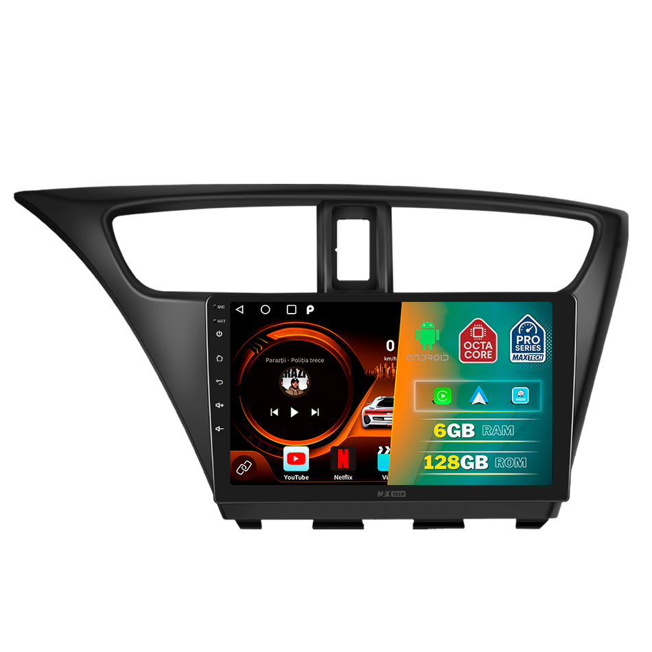 Navigatie Honda Civic 9 Hatchback (2012-2016) dedicata, MaxTech® PRO SERIES, 6 GB Ram 128 GB Rom, Carplay si Android auto, Ecran 9” HD Touch, GPS, Wifi, Bluetooth, Radio, USB, EQ, DSP, Waze