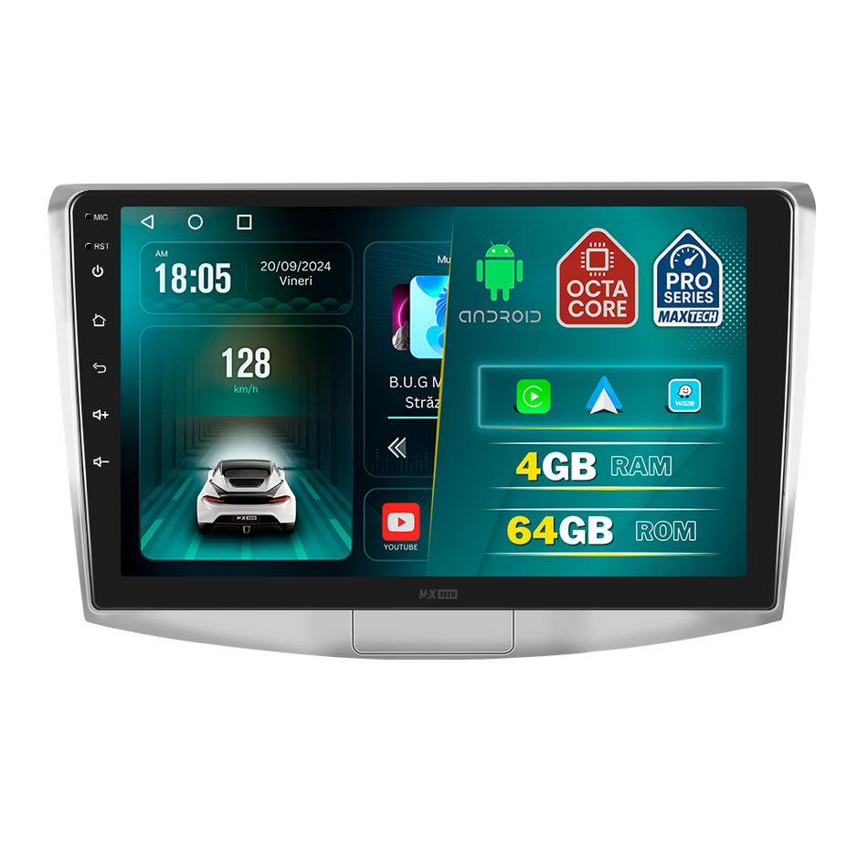 Navigatie Volkswagen Passat B6, B7, CC (2005-2014) dedicata, MaxTech® PRO SERIES, 4 GB Ram 64 GB Rom, Carplay si Android auto, Ecran 10 ” HD Touch, GPS, Wifi, Bluetooth, Radio, USB, EQ, DSP, Waze
