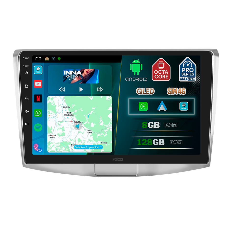 Navigatie Volkswagen Passat B6, B7, CC (2005-2014) dedicata, MaxTech® PRO SERIES, 8 GB Ram 128 GB Rom, OctaCore, Carplay si Android auto, Ecran 10” HD Touch, Sim 4G, ADI/HI-Res, GPS, Wifi, Bluetooth, Radio, USB, EQ, DSP, Waze