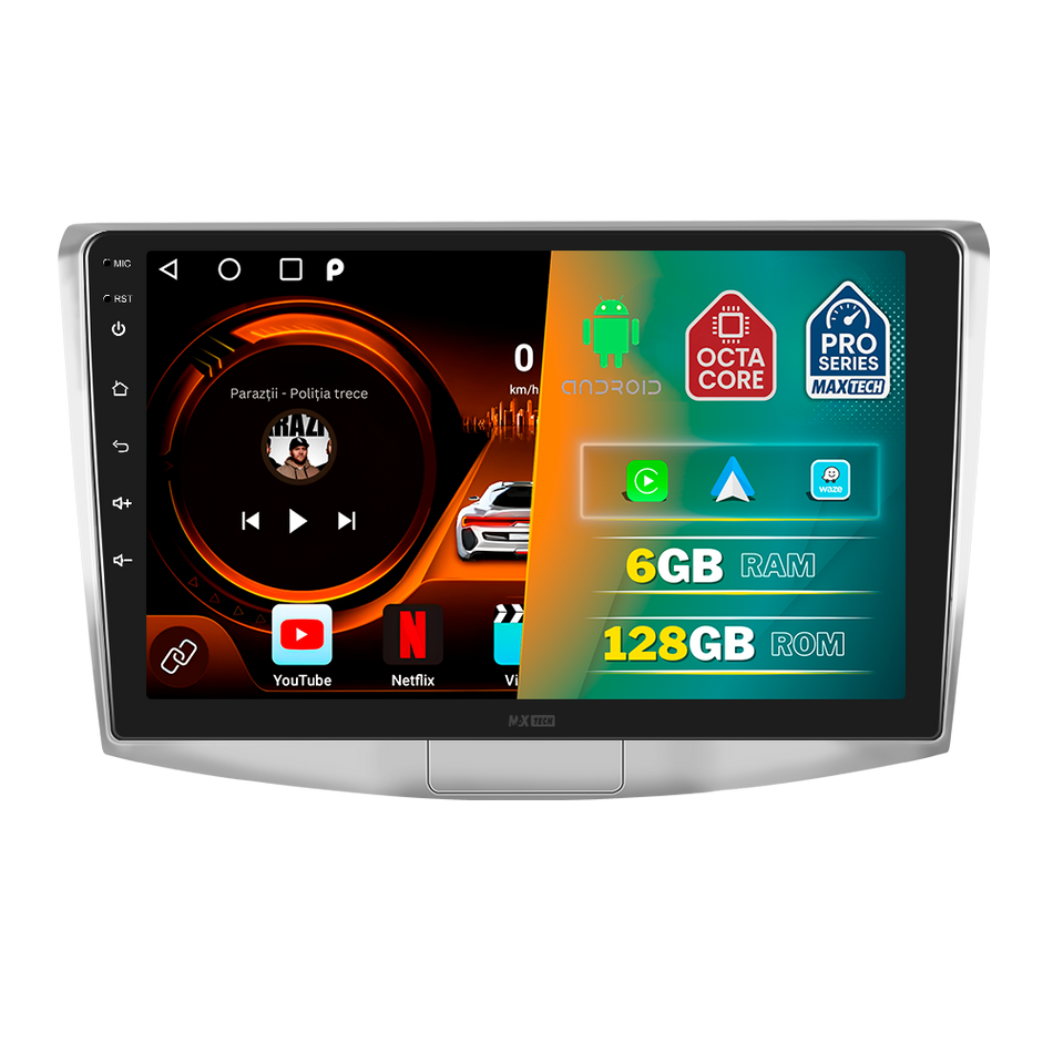 Navigatie Volkswagen Passat B6, B7, CC (2005-2014) dedicata, MaxTech® PRO SERIES, 6 GB Ram 128 GB Rom, Carplay si Android auto, Ecran 10” HD Touch, GPS, Wifi, Bluetooth, Radio, USB, EQ, DSP, Waze