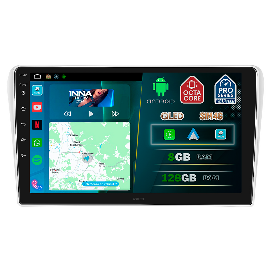 Navigatie Toyota Avensis II T25/T250 (2003-2008) dedicata, MaxTech® PRO SERIES, 8 GB Ram 128 GB Rom, OctaCore, Carplay si Android auto, Ecran 9” HD Touch, Sim 4G, ADI/HI-Res, GPS, Wifi, Bluetooth, Radio, USB, EQ, DSP, Waze