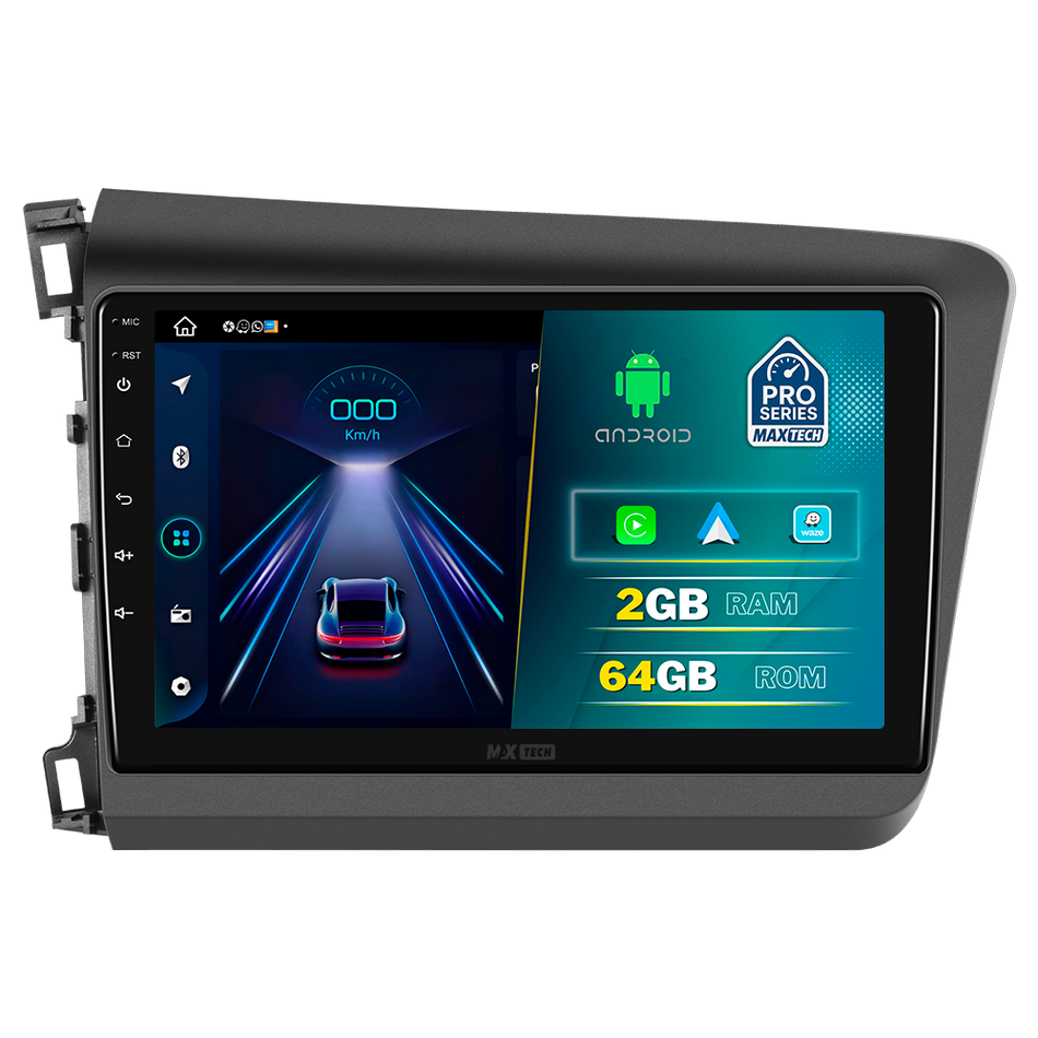 Navigatie Honda Civic 9 Sedan (2012-2015) dedicata, MaxTech® PRO SERIES, 2 GB Ram 64 GB Rom, Carplay si Android auto, Ecran 9” HD Touch, GPS, Wifi, Bluetooth, Radio, USB, EQ, DSP, Waze