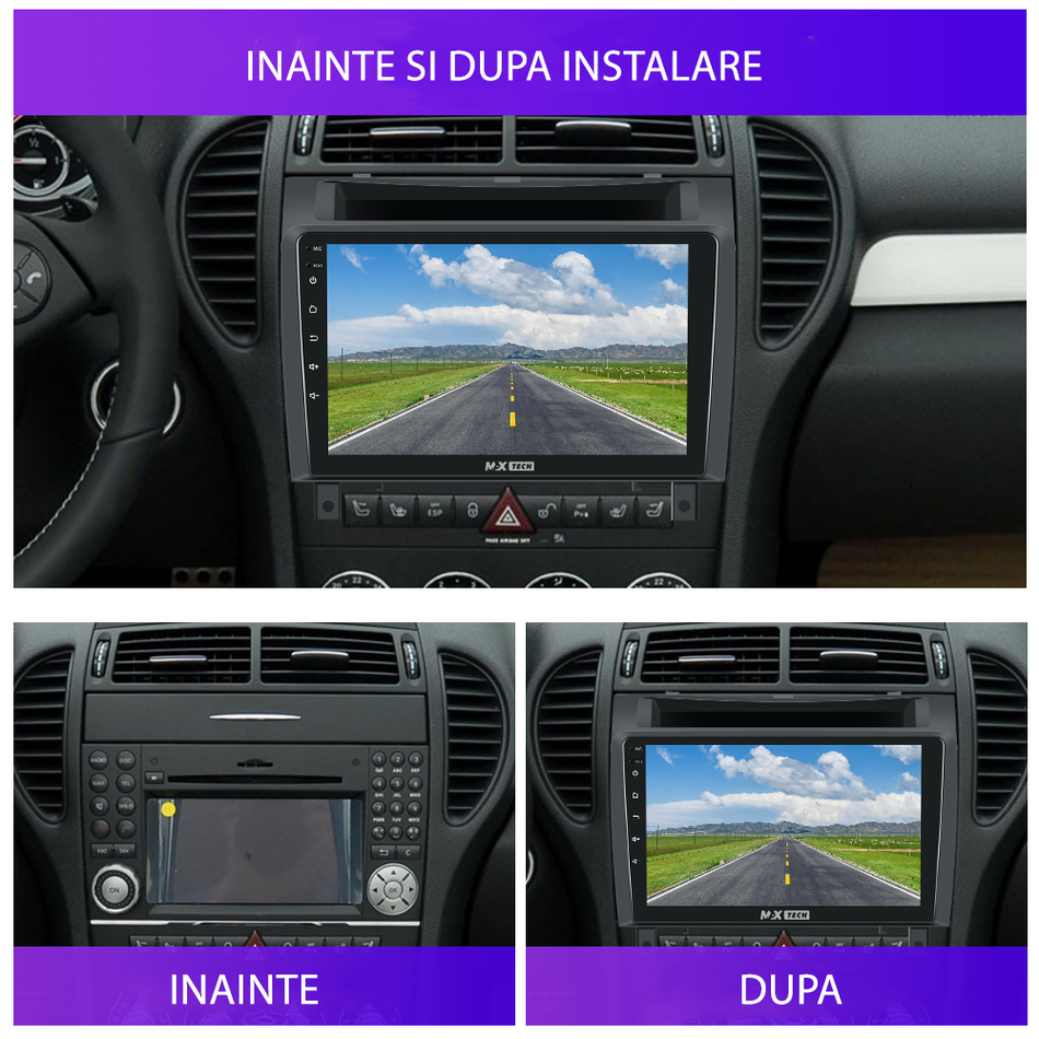 Navigatie pentru Mercedes Benz SLK (2008–2011) dedicata, MaxTech® PRO SERIES, 2 GB Ram 64 GB Rom, Carplay si Android auto, Ecran 9” HD Touch, GPS, Wifi, Bluetooth, Radio, USB, EQ, DSP, Waze
