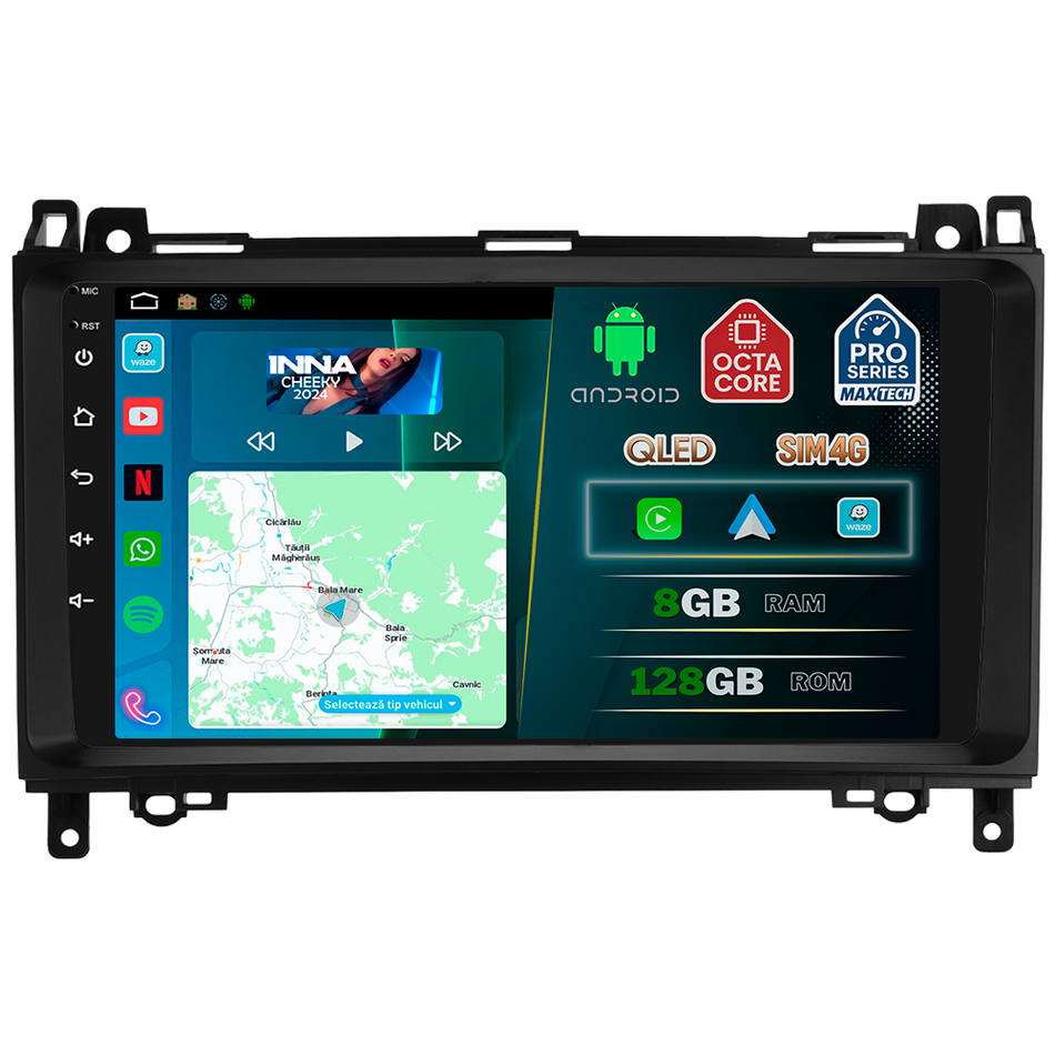 Navigatie Mercedes B-Class(2008–2011),Vito(2006–2014),Viano(2006–2014),Sprinter(2006–2012)VW Crafter(2006-2016)dedicata,MaxTech® PRO SERIES,8 GB Ram 128 GB Rom, OctaCore,Carplay si Android auto,Ecran 9” HD Touch, Sim 4G, ADI/HI-Res, GPS, Wifi, Bluetooth,