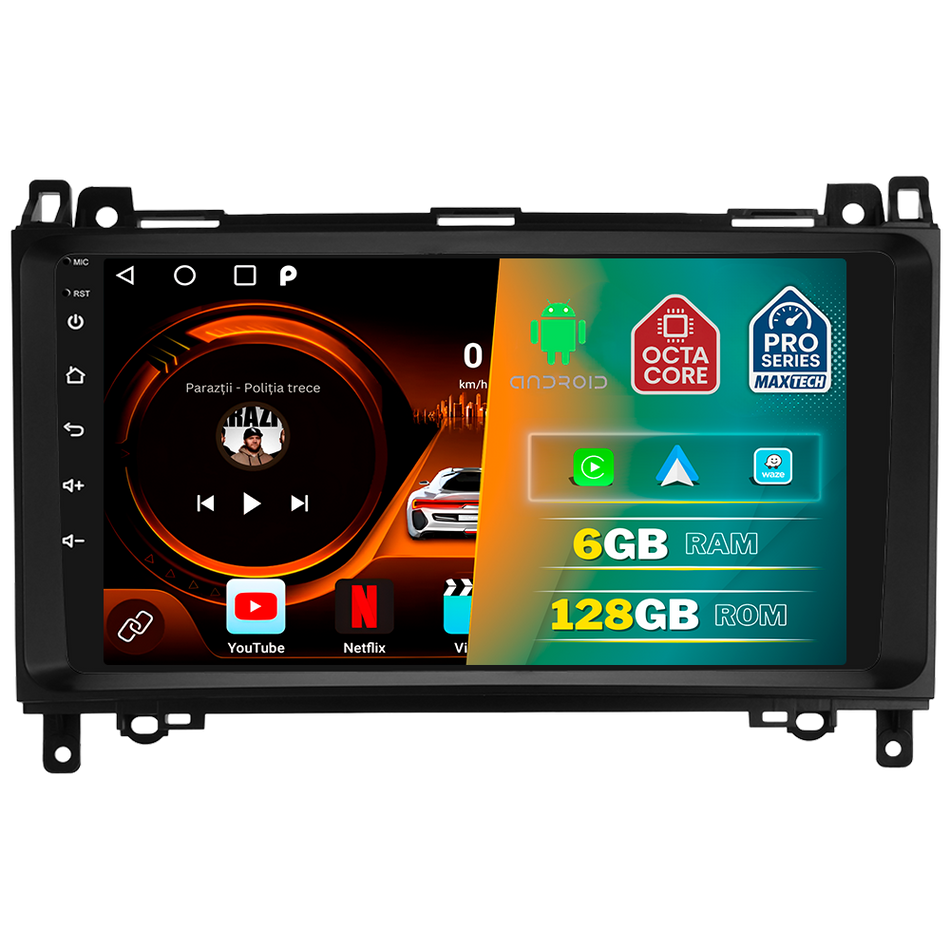 Navigatie Mercedes B-Class(2008–2011),Vito (2006–2014),Viano(2006–2014),Sprinter(2006–2012)VW Crafter(2006-2016)dedicata, MaxTech® PRO SERIES, 6 GB Ram 128 GB Rom, Carplay si Android auto, Ecran 9” HD Touch, GPS, Wifi, Bluetooth, Radio, USB, EQ, DSP, Waze