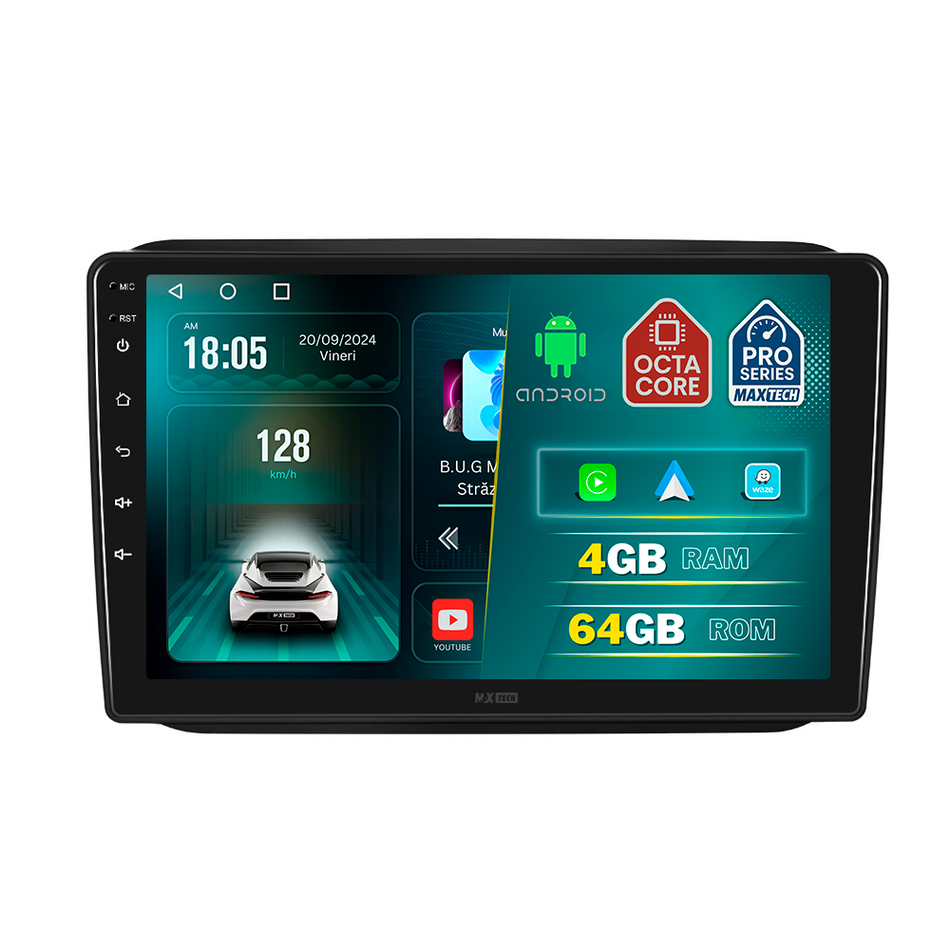 Navigatie Skoda Fabia II / Roomster (2008-2014) dedicata, MaxTech® PRO SERIES, 4 GB Ram 64 GB Rom, Carplay si Android auto, Ecran 10 ” HD Touch, GPS, Wifi, Bluetooth, Radio, USB, EQ, DSP, Waze
