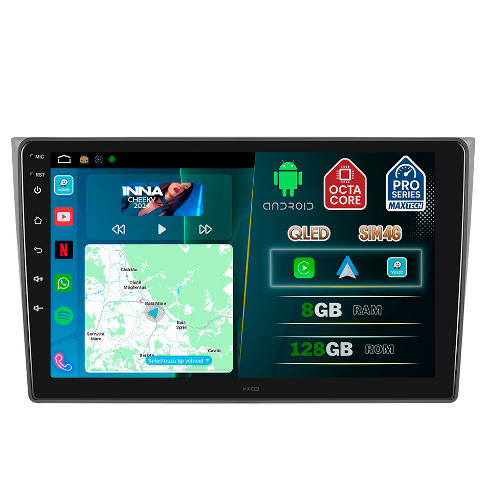 Navigatie Mazda CX-9 I (2007-2015) dedicata, MaxTech® PRO SERIES, 8 GB Ram 128 GB Rom, OctaCore, Carplay si Android auto, Ecran 10” HD Touch, Sim 4G, ADI/HI-Res, GPS, Wifi, Bluetooth, Radio, USB, EQ, DSP, Waze