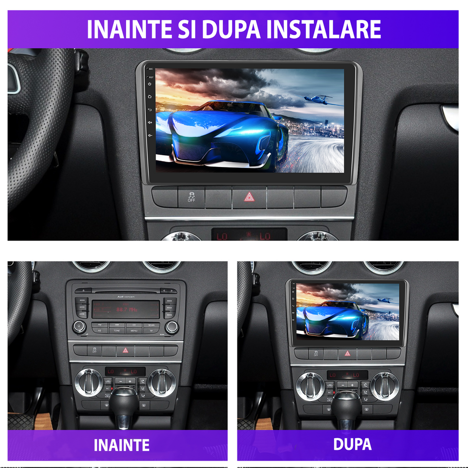Navigatie Audi A3 Facelift 2008-2012  dedicata, MaxTech® PRO SERIES, 2 GB Ram 64 GB Rom, Carplay si Android auto, Ecran 9” HD Touch, GPS, Wifi, Bluetooth, Radio, USB, EQ, DSP, Waze