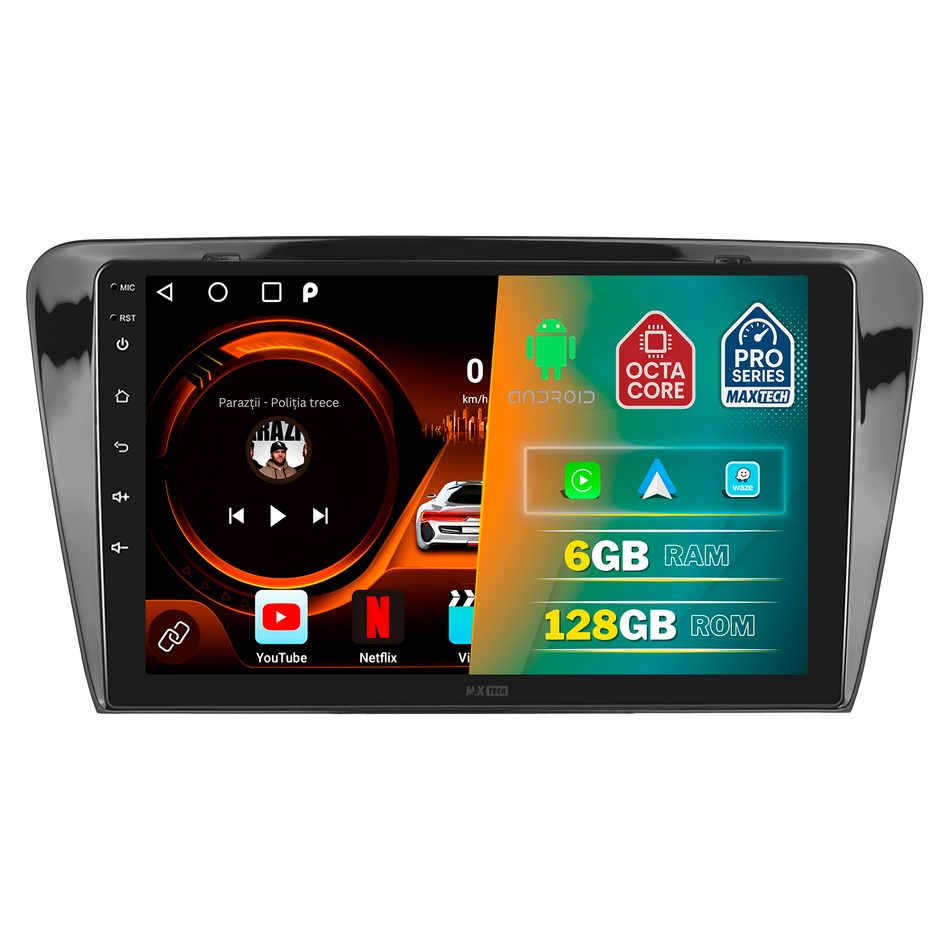 Navigatie Skoda Octavia 3 (2013-2018) dedicata, MaxTech® PRO SERIES, 6 GB Ram 128 GB Rom, Carplay si Android auto, Ecran 10” HD Touch, GPS, Wifi, Bluetooth, Radio, USB, EQ, DSP, Waze