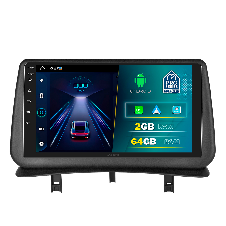 Navigatie Renault Clio 3 (2005-2013) dedicata, MaxTech® PRO SERIES, 2 GB Ram 64 GB Rom, Carplay si Android auto, Ecran 9” HD Touch, GPS, Wifi, Bluetooth, Radio, USB, EQ, DSP, Waze