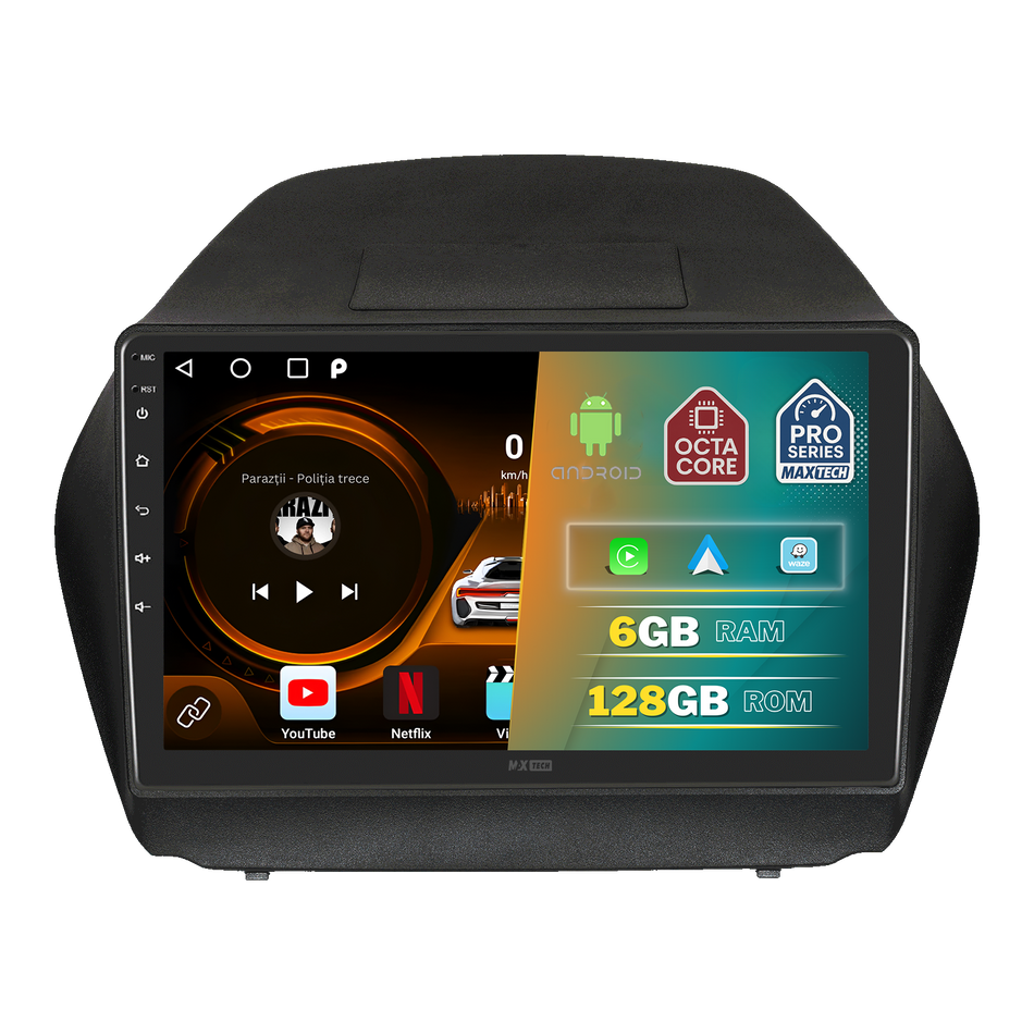 Navigatie Hyundai IX35 2010-2015 dedicata, MaxTech® PRO SERIES, 6 GB Ram 128 GB Rom, Carplay si Android auto, Ecran 10” HD Touch, GPS, Wifi, Bluetooth, Radio, USB, EQ, DSP, Waze