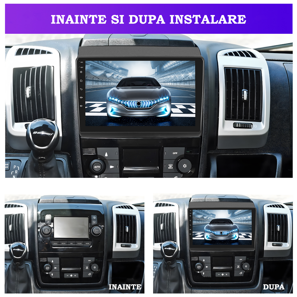 Navigatie Fiat Ducato / Citroen Jumper / Peugeot Boxer 2006–2014 dedicata, MaxTech® PRO SERIES, 8 GB Ram 128 GB Rom, OctaCore, Carplay si Android auto, Ecran 9” HD Touch, Sim 4G, ADI/HI-Res, GPS, Wifi, Bluetooth, Radio, USB, EQ, DSP, Waze