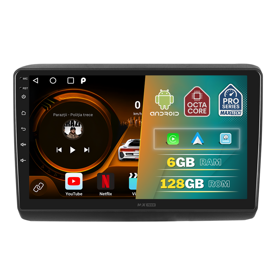 Navigatie Fiat Ducato / Citroen Jumper / Peugeot Boxer 2006–2014 dedicata, MaxTech® PRO SERIES, 6 GB Ram 128 GB Rom, Carplay si Android auto, Ecran 9” HD Touch, GPS, Wifi, Bluetooth, Radio, USB, EQ, DSP, Waze