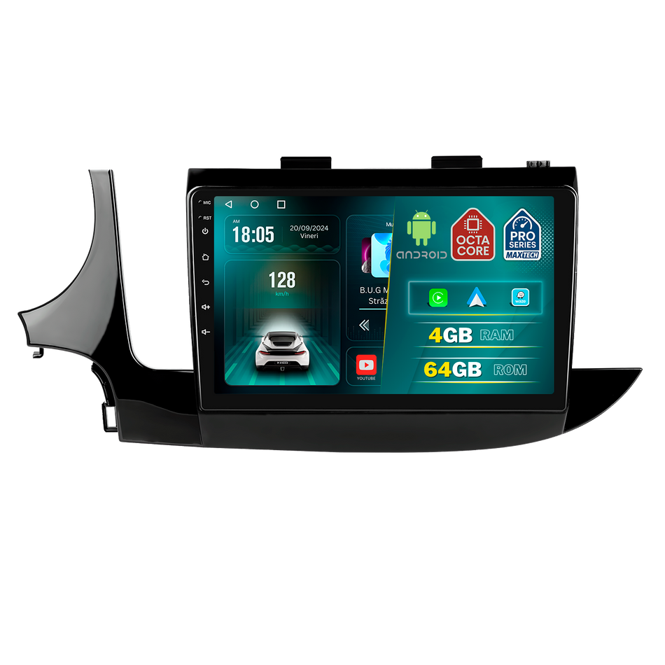 Navigatie Opel Mokka X ( 2016–2019 ) facelift dedicata, MaxTech® PRO SERIES, 4 GB Ram 64 GB Rom, Carplay si Android auto, Ecran 9 ” HD Touch, GPS, Wifi, Bluetooth, Radio, USB, EQ, DSP, Waze