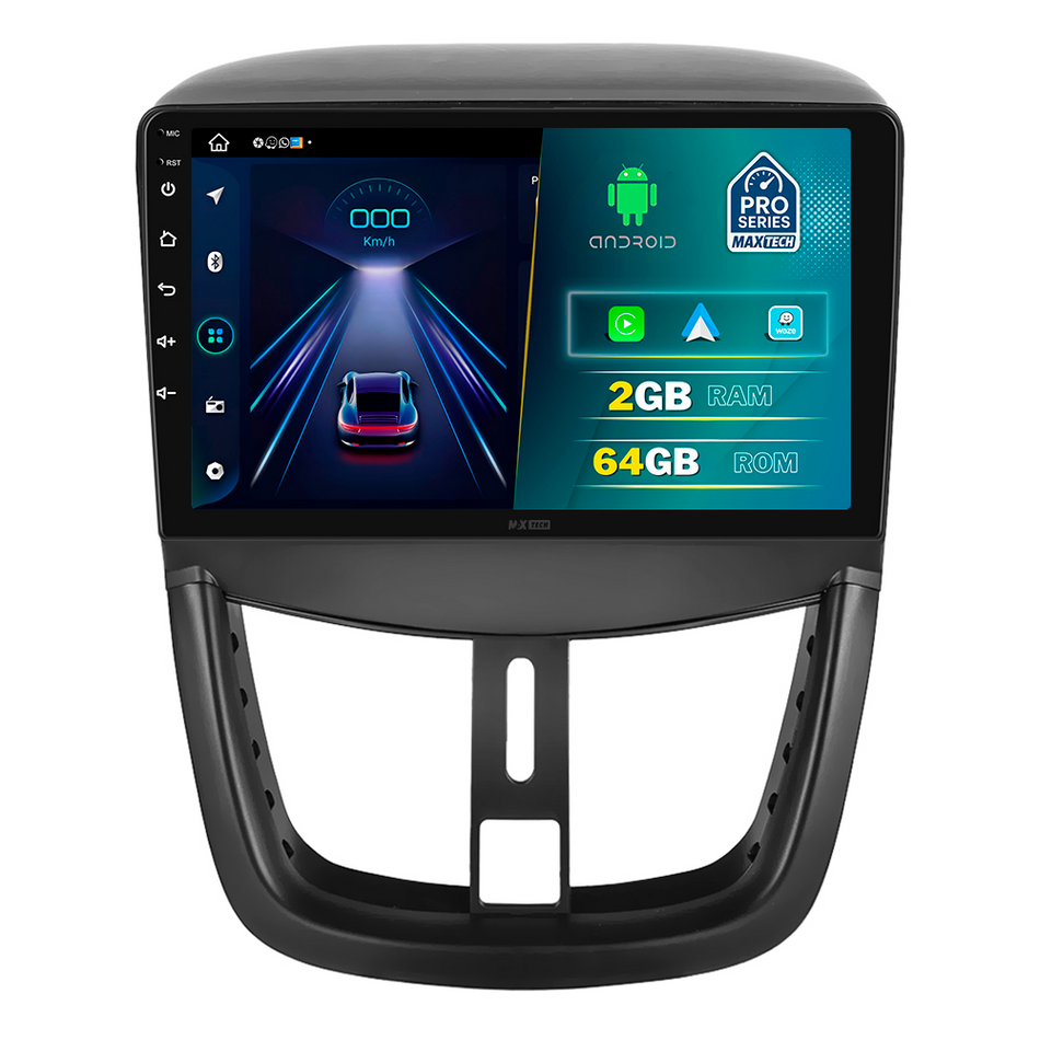 Navigatie Peugeot 207 I Facelift (2009–2013) dedicata, MaxTech® PRO SERIES, 2 GB Ram 64 GB Rom, Carplay si Android auto, Ecran 9” HD Touch, GPS, Wifi, Bluetooth, Radio, USB, EQ, DSP, Waze