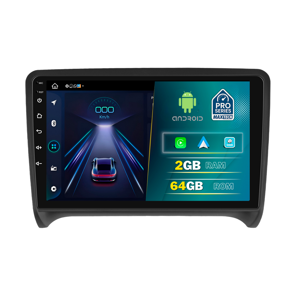 Navigatie  Audi TT ( 2006–2014 ) dedicata, MaxTech® PRO SERIES, 2 GB Ram 64 GB Rom, Carplay si Android auto, Ecran 9” HD Touch, GPS, Wifi, Bluetooth, Radio, USB, EQ, DSP, Waze