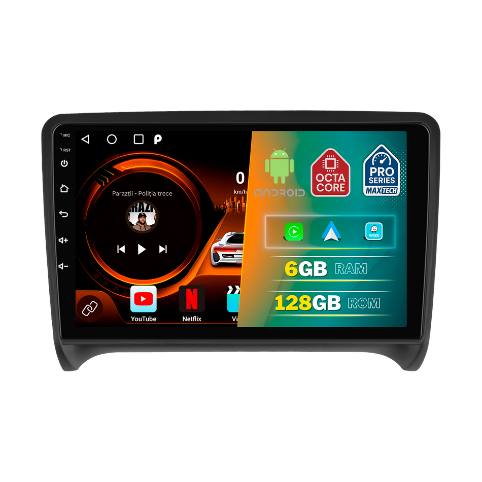 Navigatie Audi TT ( 2006–2014 ) dedicata, MaxTech® PRO SERIES, 6 GB Ram 128 GB Rom, Carplay si Android auto, Ecran 9” HD Touch, GPS, Wifi, Bluetooth, Radio, USB, EQ, DSP, Waze