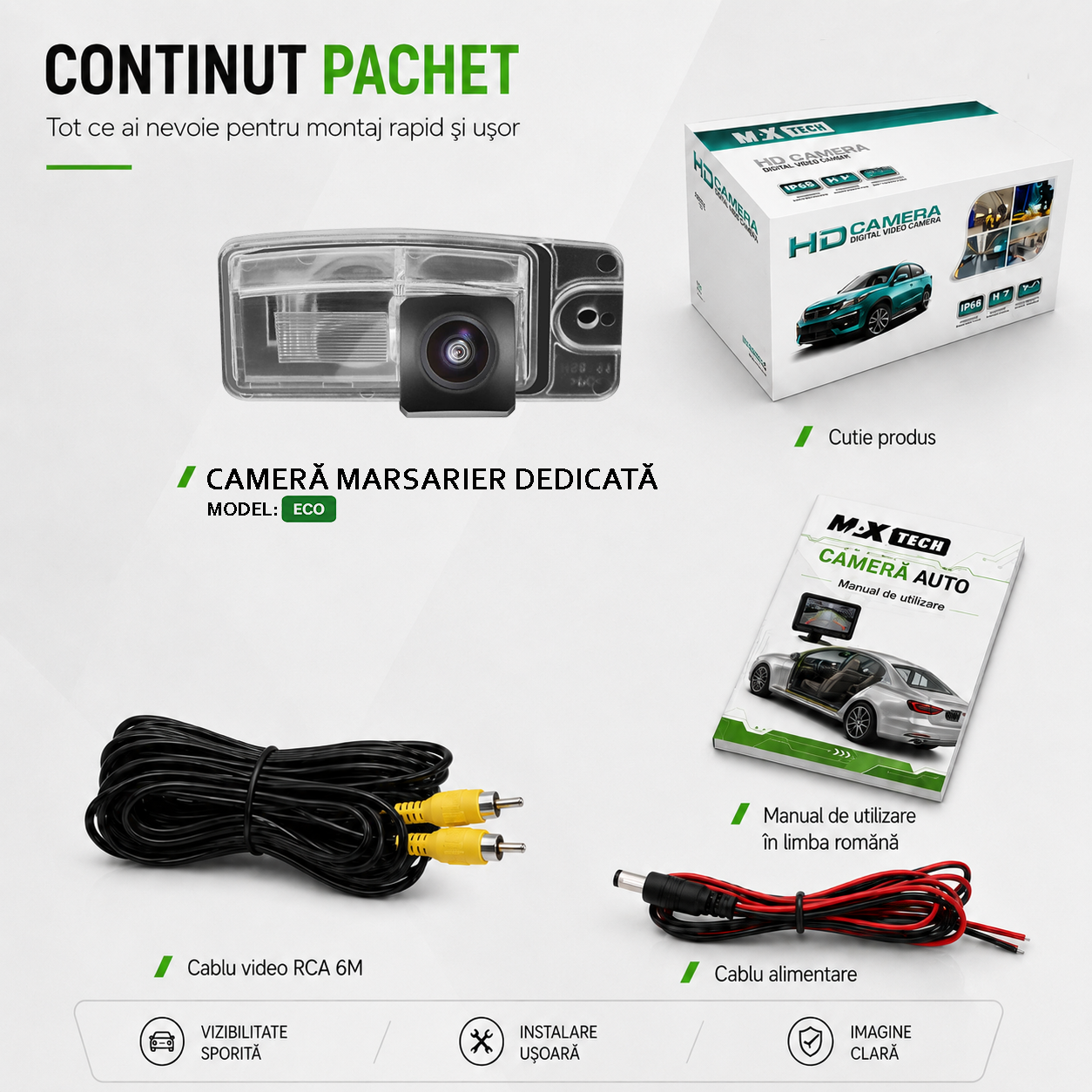 Camera marsarier Nissan X-Trail III T32 dedicata, MaxTech ECO, suport lampa numar OEM, Fisheye CVBS 720x480, unghi 120 grade, RCA, navigatii Android aftermarket