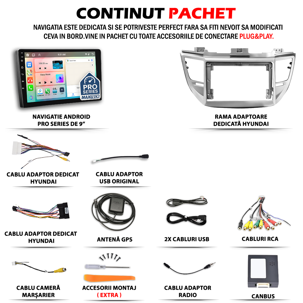 Navigatie Toyota RAV4 II (2001-2006) dedicata, MaxTech® PRO SERIES, 8 GB Ram 128 GB Rom, OctaCore, Carplay si Android auto, Ecran 9” HD Touch, Sim 4G, ADI/HI-Res, GPS, Wifi, Bluetooth, Radio, USB, EQ, DSP, Waze