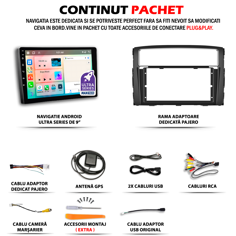 Navigatie Kia Ceed I (2007-2009) Pre-Facelift dedicata, MaxTech® PRO SERIES, 8 GB Ram 128 GB Rom, OctaCore, Carplay si Android auto, Ecran 9” HD Touch, Sim 4G, ADI/HI-Res, GPS, Wifi, Bluetooth, Radio, USB, EQ, DSP, Waze