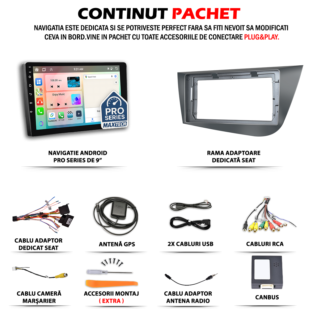 Navigatie Volvo XC90 I (2004-2013) dedicata, MaxTech® PRO SERIES, 2 GB Ram 64 GB Rom, Carplay si Android auto, Ecran 9” HD Touch, GPS, Wifi, Bluetooth, Radio, USB, EQ, DSP, Waze