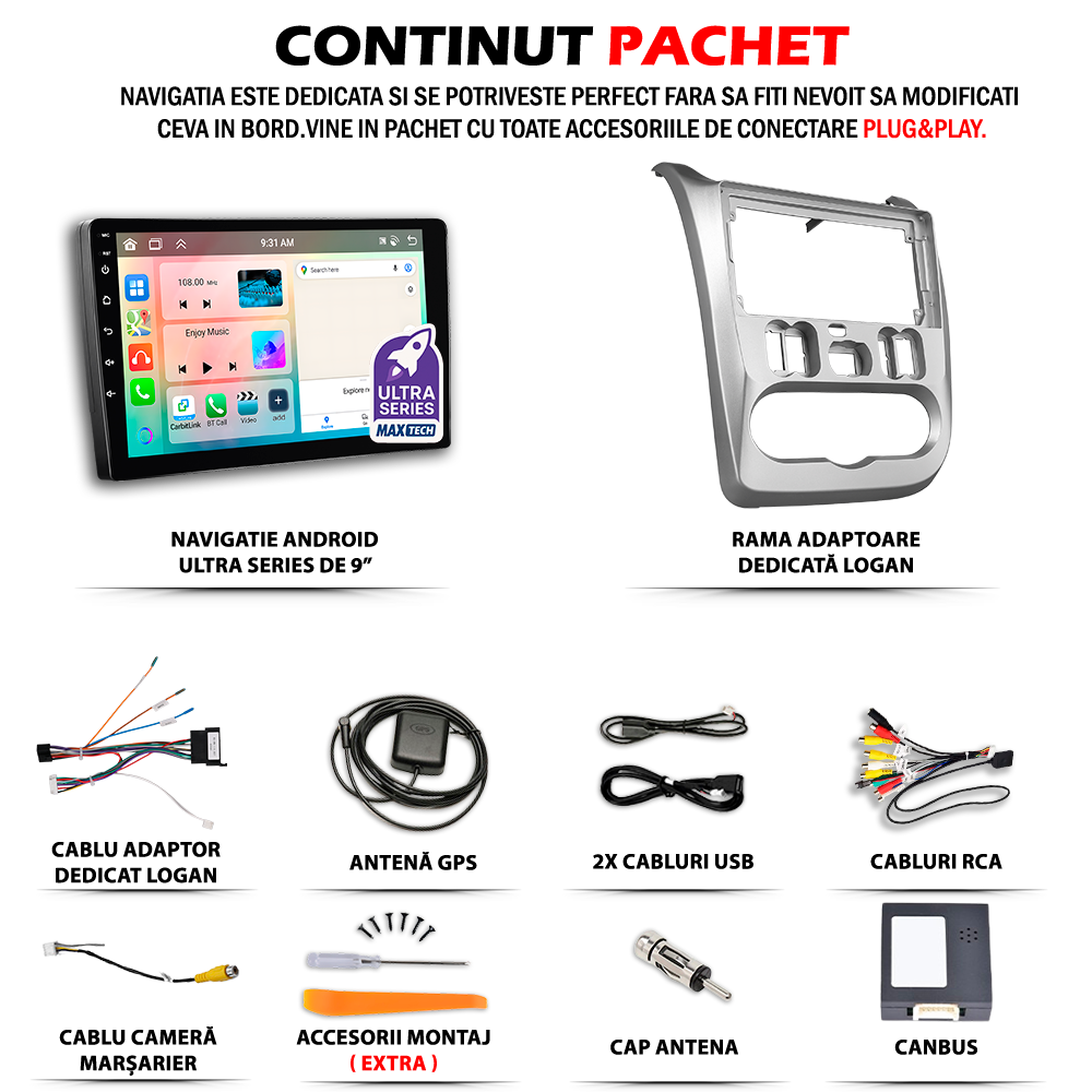 Navigatie Skoda Kodiaq/Karoq I (2017-2021) pre-facelift dedicata, MaxTech® PRO SERIES, 2 GB Ram 64 GB Rom, Carplay si Android auto, Ecran 10” HD Touch, GPS, Wifi, Bluetooth, Radio, USB, EQ, DSP, Waze