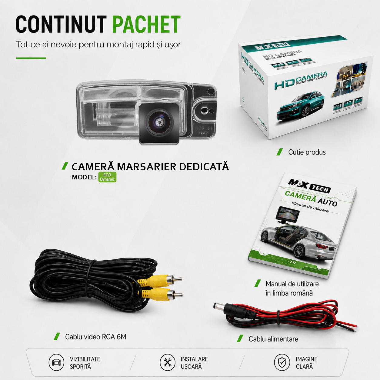 Camera marsarier Nissan X-Trail T32 dedicata, MaxTech ECO Dynamic, suport lampa numar OEM, CVBS 960x720, unghi 155 grade, linii dinamice, RCA, navigatii Android aftermarket