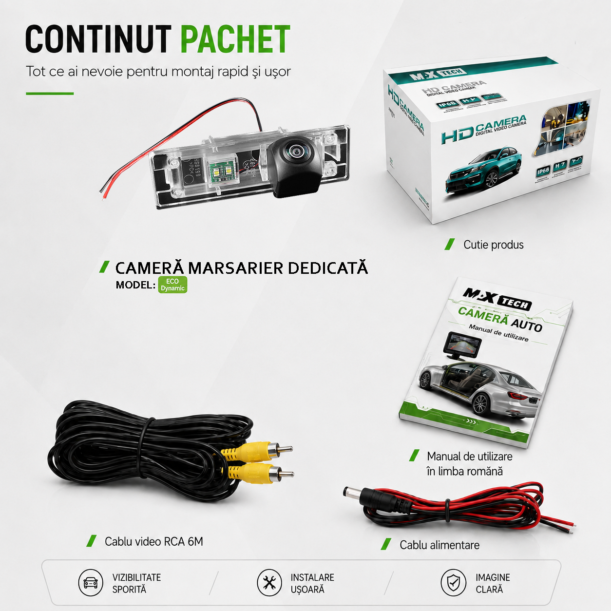 Camera marsarier BMW Seria 1 E81 E87 F20 F21, BMW Z4 E89, Seria 6 F06 F12 F13 dedicata, MaxTech ECO Dynamic, suport lampa numar OEM, CVBS 960x720, unghi 155 grade, linii dinamice, RCA, navigatii Android aftermarket