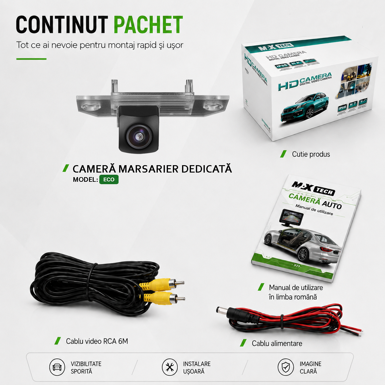 Camera marsarier Mercedes C-Class, E-Class, S-Class, CL-Class dedicata, MaxTech ECO, suport lampa numar OEM, Fisheye CVBS 720x480, unghi 120 grade, RCA, navigatii Android aftermarket