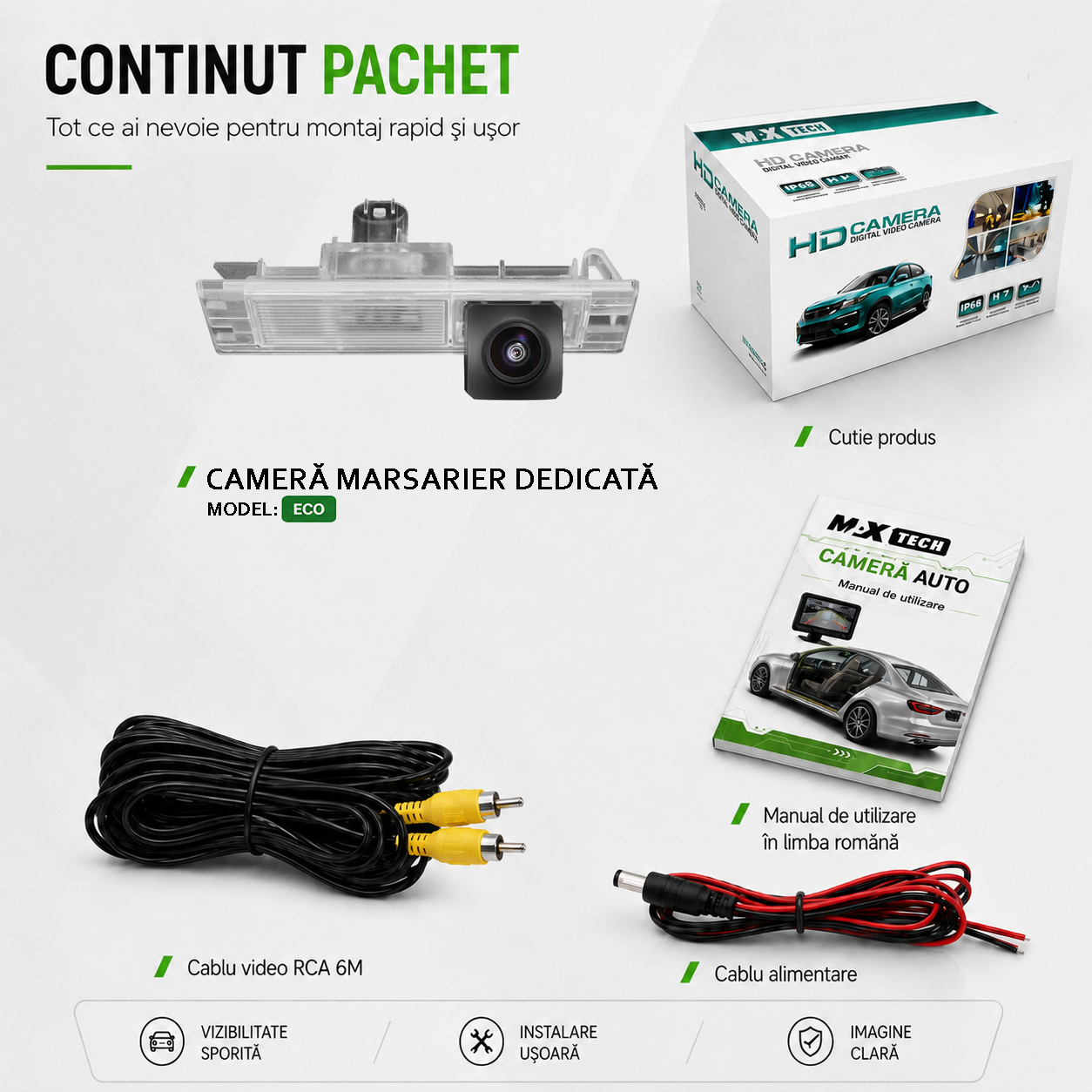 Camera marsarier BMW Seria 1, Seria 6, BMW M6 dedicata, MaxTech ECO, suport lampa numar OEM, Fisheye CVBS 720x480, unghi 120 grade, RCA, navigatii Android aftermarket