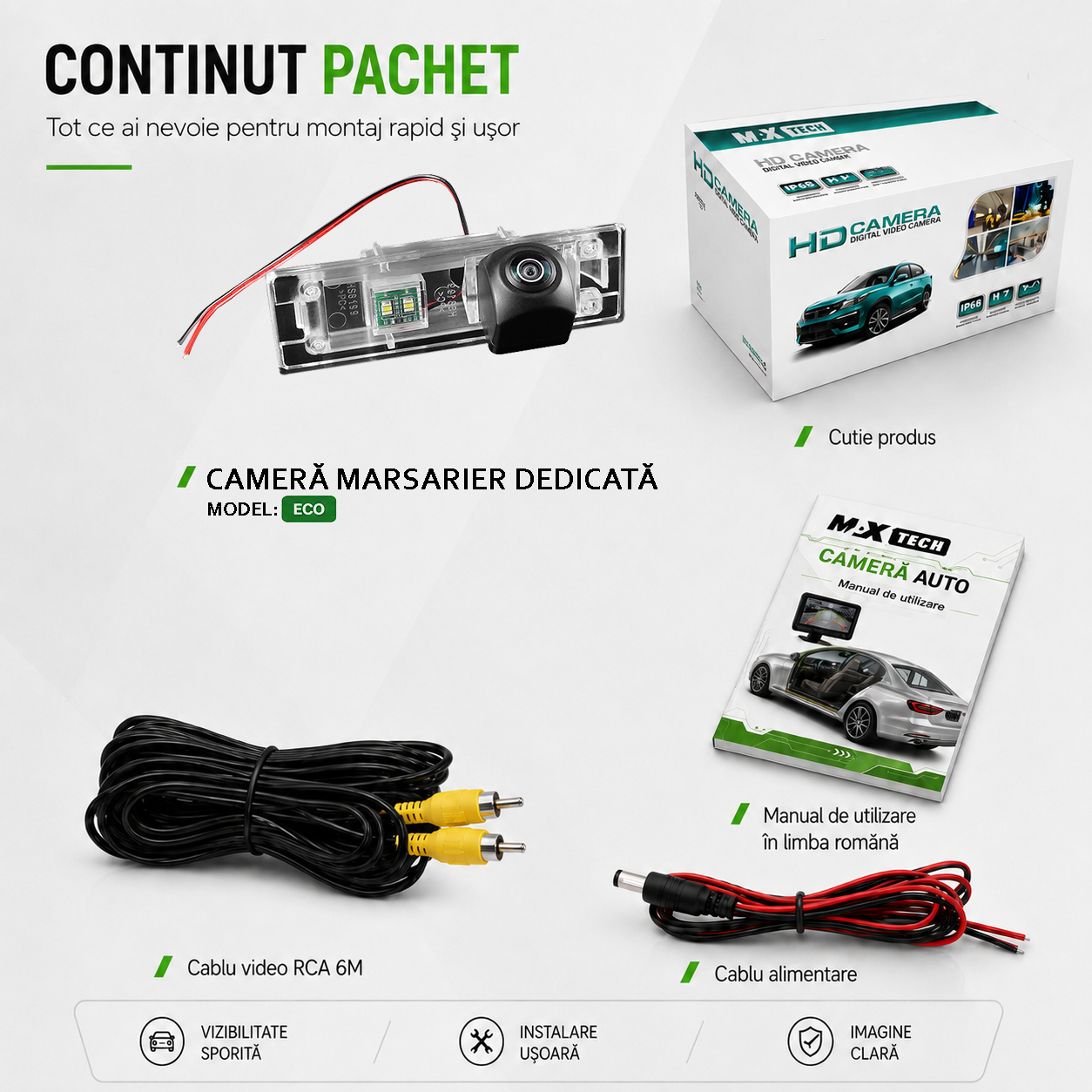Camera marsarier BMW Seria 1, Z4, Seria 6 dedicata, MaxTech ECO, suport lampa numar OEM, Fisheye CVBS 720x480, unghi 120 grade, RCA, navigatii Android aftermarket