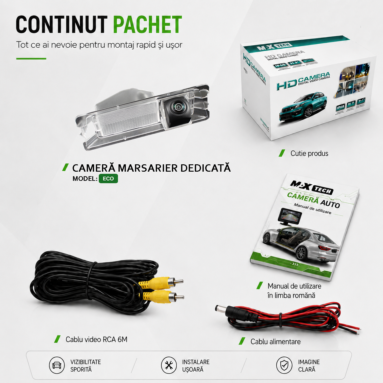 Camera marsarier Nissan Micra K13, March K13 dedicata, MaxTech ECO, suport lampa numar OEM, Fisheye CVBS 720x480, unghi 120 grade, RCA, navigatii Android aftermarket