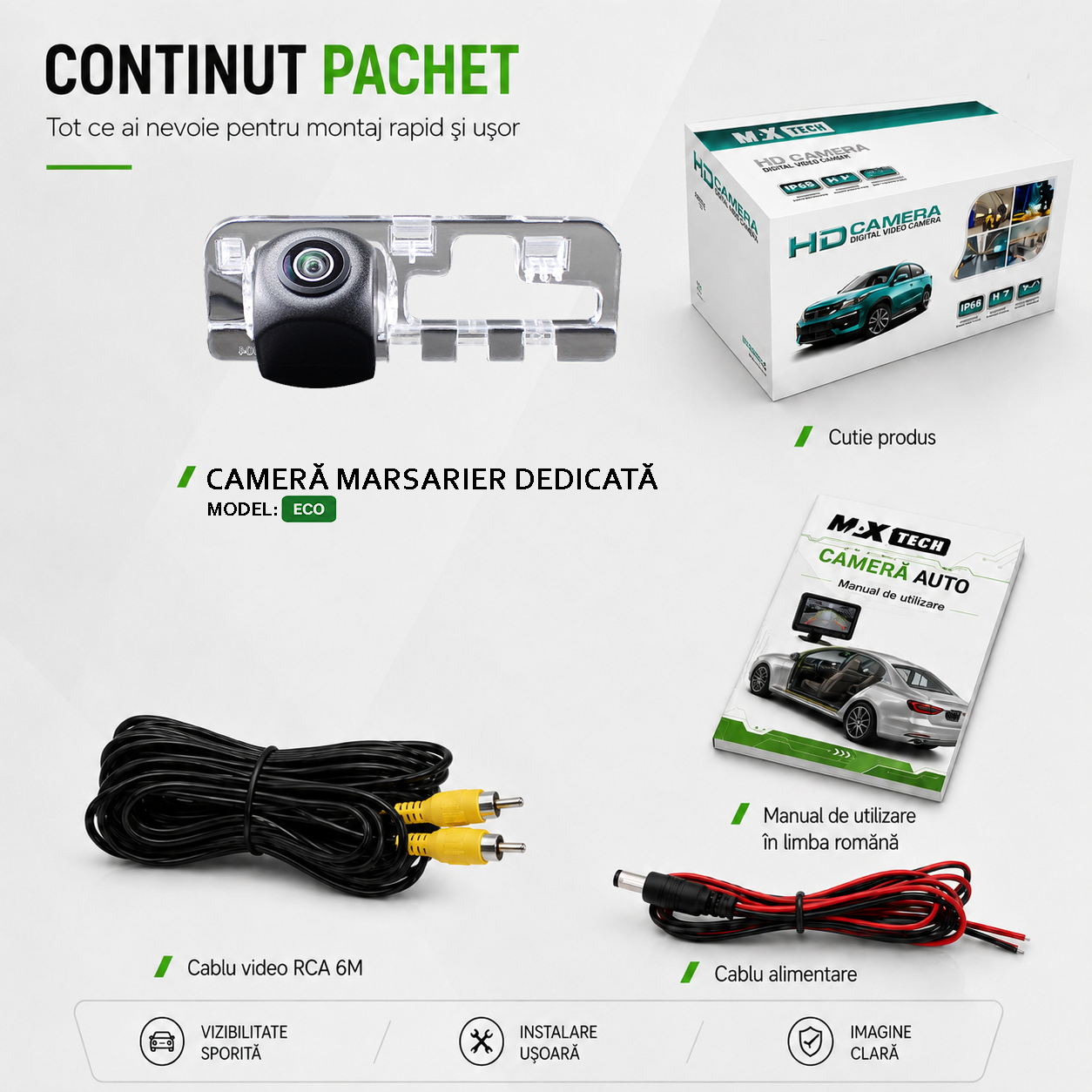 Camera marsarier Honda Civic VIII Mk8 facelift dedicata, MaxTech ECO, suport lampa numar OEM, Fisheye CVBS 720x480, unghi 120 grade, RCA, navigatii Android aftermarket