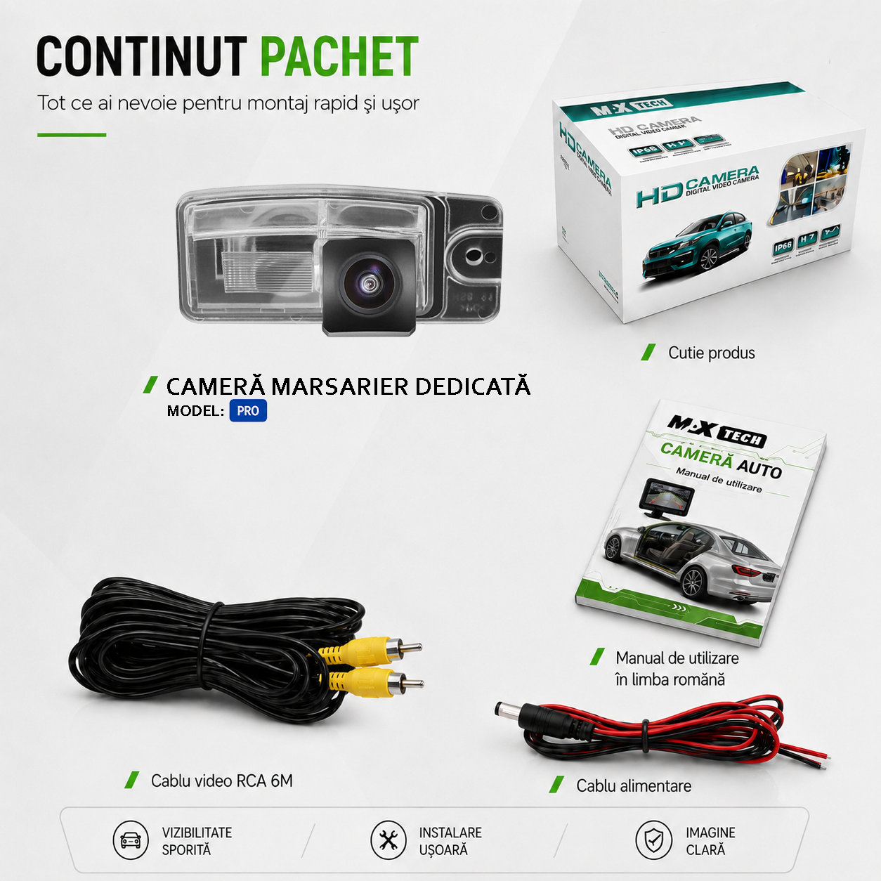 Camera marsarier Nissan X-Trail III T32 dedicata, MaxTech PRO, suport lampa numar OEM, AHD/CVBS 1280x720, unghi 155 grade, RCA, navigatii Android aftermarket