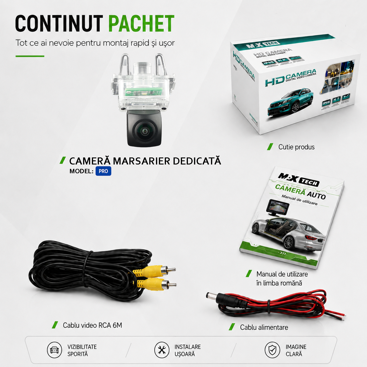 Camera marsarier Mercedes C-Class, E-Class, S-Class, CL-Class dedicata, MaxTech PRO, suport lampa numar OEM, AHD/CVBS 1280x720, unghi 155 grade, RCA, navigatii Android aftermarket