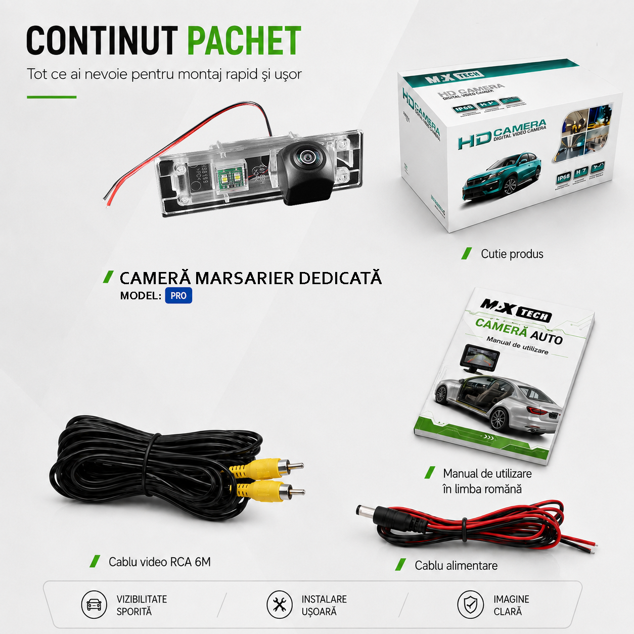Camera marsarier BMW Seria 1 E81 E87 F20 F21, Z4 E89, Seria 6 F06 F12 F13 dedicata, MaxTech PRO, suport lampa numar OEM, AHD/CVBS 1280x720, unghi 155 grade, RCA, navigatii Android aftermarket