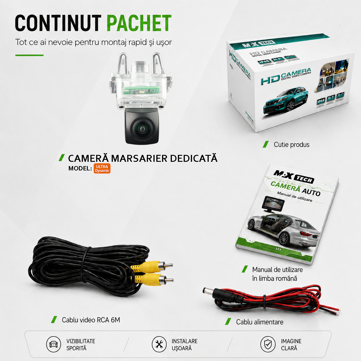 Camera marsarier Mercedes-Benz C-Class, E-Class, S-Class, CL-Class dedicata, MaxTech ULTRA Dynamic, suport lampa numar OEM, AHD 1080p CVBS 720p, unghi 155 grade, linii dinamice, RCA, navigatii Android aftermarket